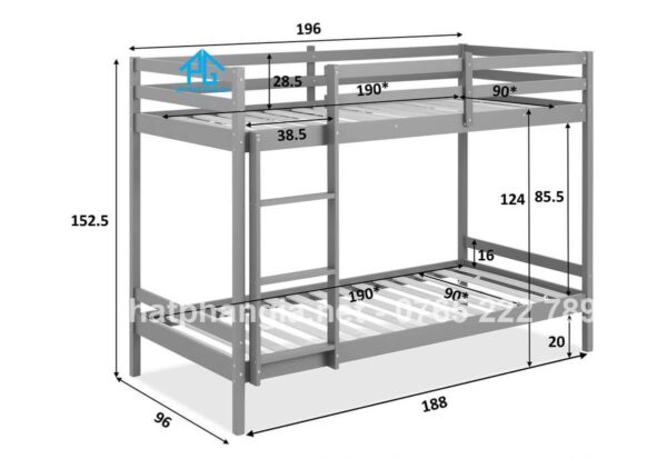 kích thước giường tầng KTX trường học